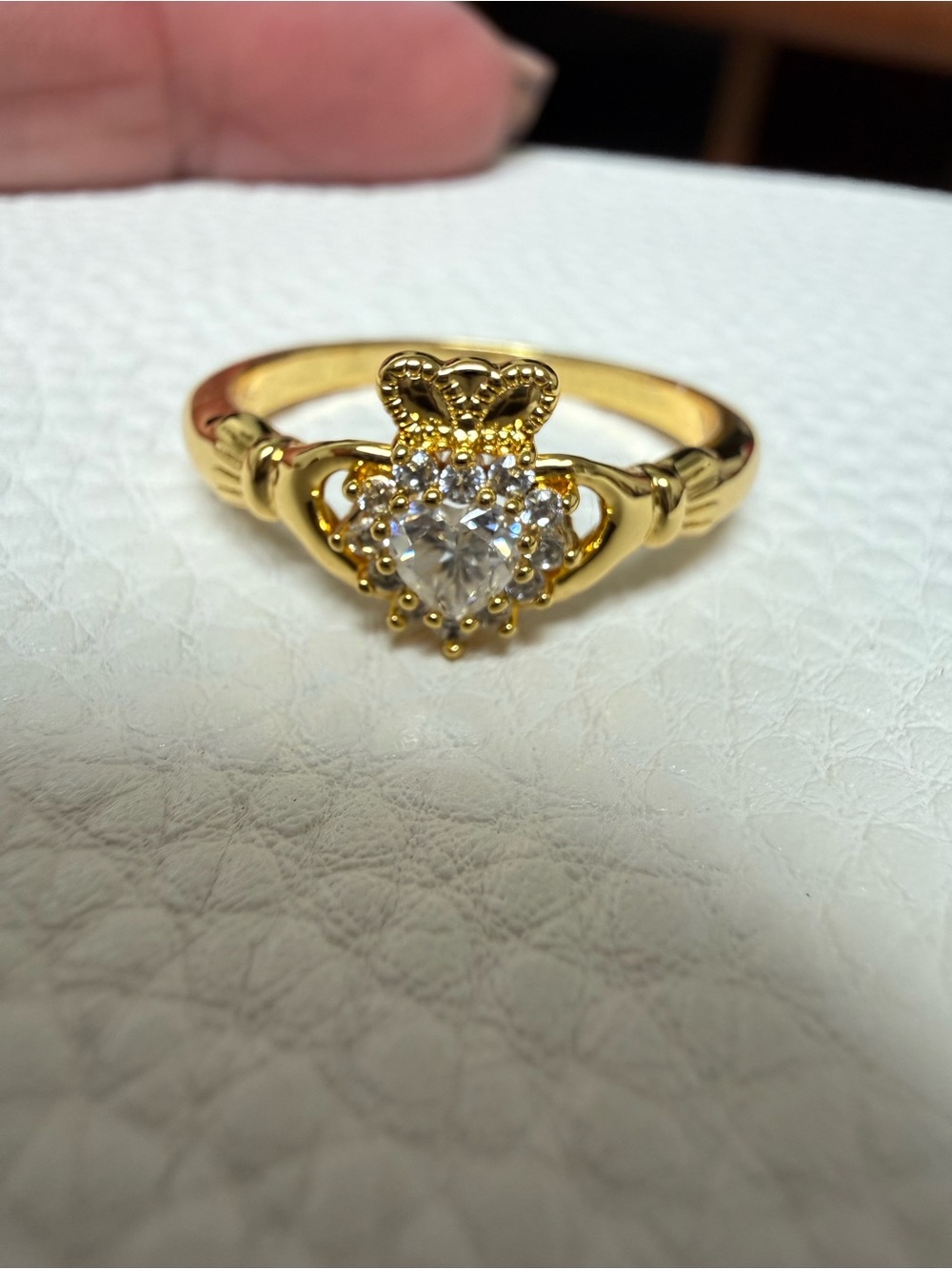 18k Gold-Filled Heart Halo Ring with Moissanite Stones - NEW